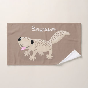 Cute spotted tan gecko cartoon illustration bath towel set