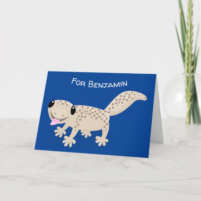 Cute spotted tan gecko cartoon illustration card (Front)