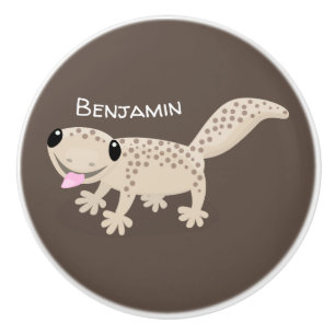 Cute spotted tan gecko cartoon illustration ceramic knob