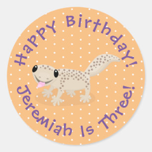 Cute spotted tan gecko cartoon illustration classic round sticker