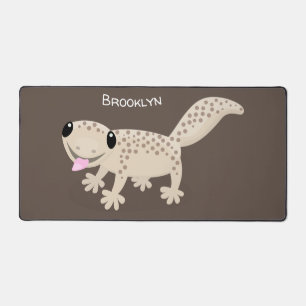 Cute spotted tan gecko cartoon illustration desk mat