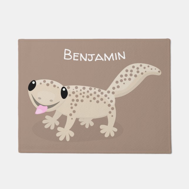 Cute spotted tan gecko cartoon illustration doormat (Front)