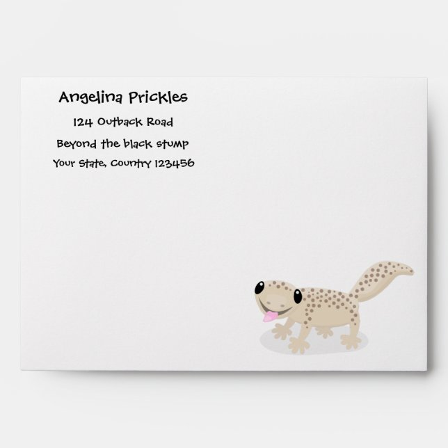 Cute spotted tan gecko cartoon illustration envelope (Front)