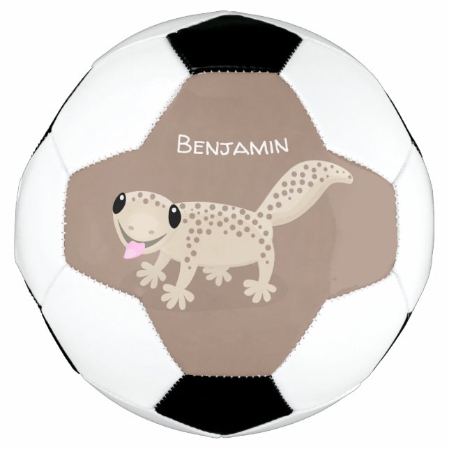 Cute spotted tan gecko cartoon illustration football (Front)