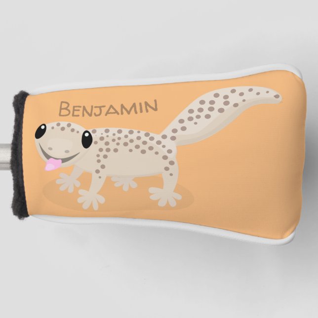 Cute spotted tan gecko cartoon illustration golf head cover (Front)