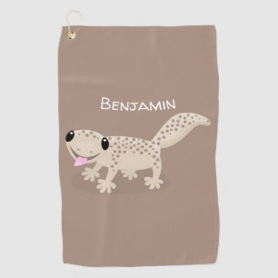 Cute spotted tan gecko cartoon illustration  golf towel