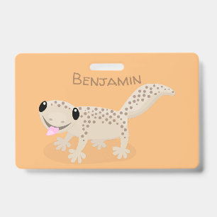 Cute spotted tan gecko cartoon illustration ID badge