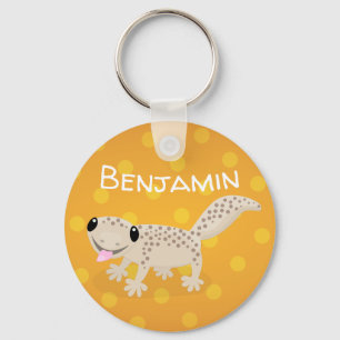 Cute spotted tan gecko cartoon illustration key ring