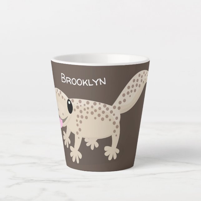 Cute spotted tan gecko cartoon illustration latte mug (Front)