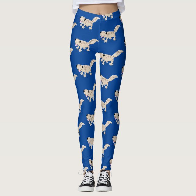 Cute spotted tan gecko cartoon illustration leggings (Front)