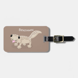 Cute spotted tan gecko cartoon illustration luggage tag