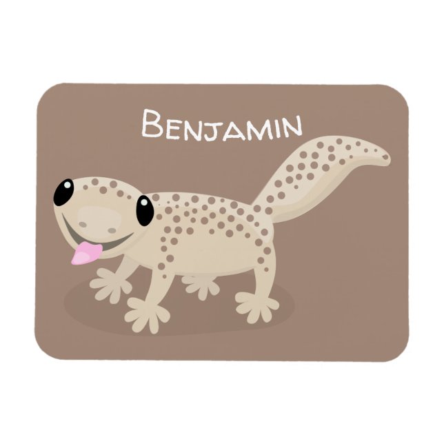 Cute spotted tan gecko cartoon illustration magnet (Horizontal)