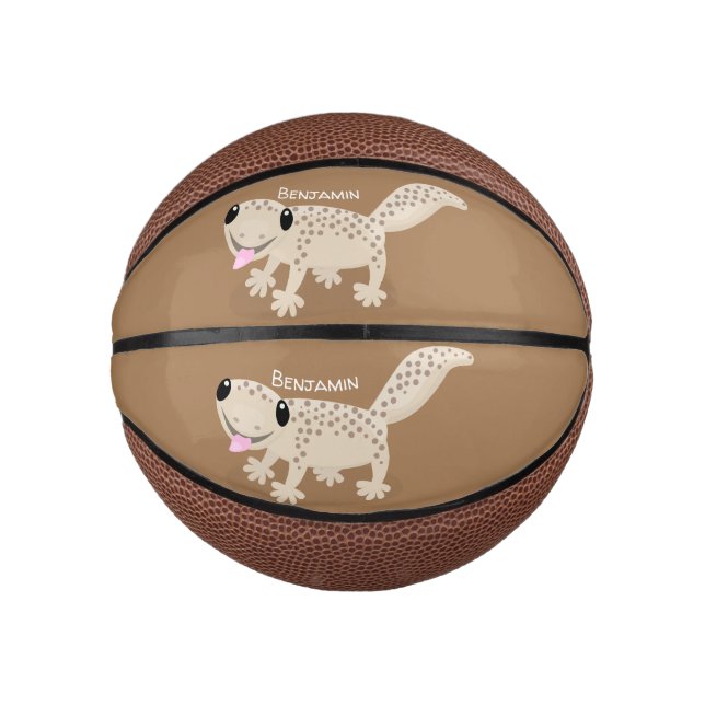 Cute spotted tan gecko cartoon illustration  mini basketball (Front)