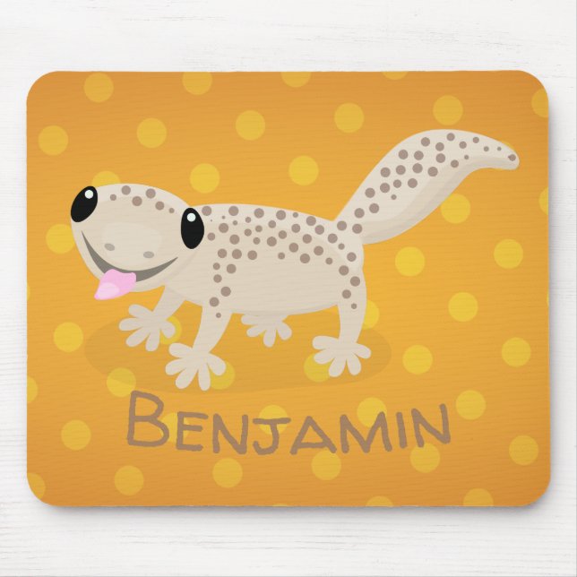 Cute spotted tan gecko cartoon illustration mouse mat (Front)