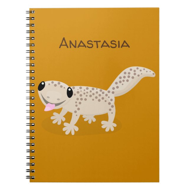 Cute spotted tan gecko cartoon illustration notebook (Front)