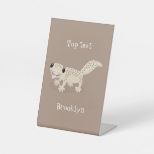 Cute spotted tan gecko cartoon illustration pedestal sign