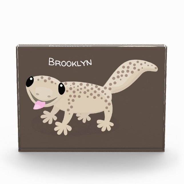 Cute spotted tan gecko cartoon illustration photo block (Front)