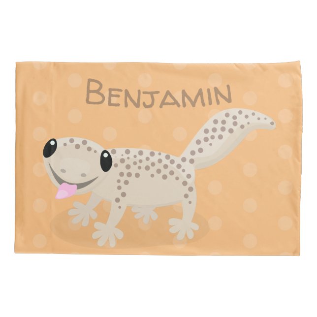 Cute spotted tan gecko cartoon illustration pillowcase (Back)