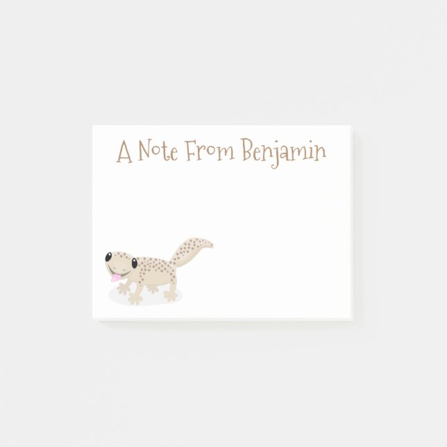 Cute spotted tan gecko cartoon illustration post-it notes (Front)