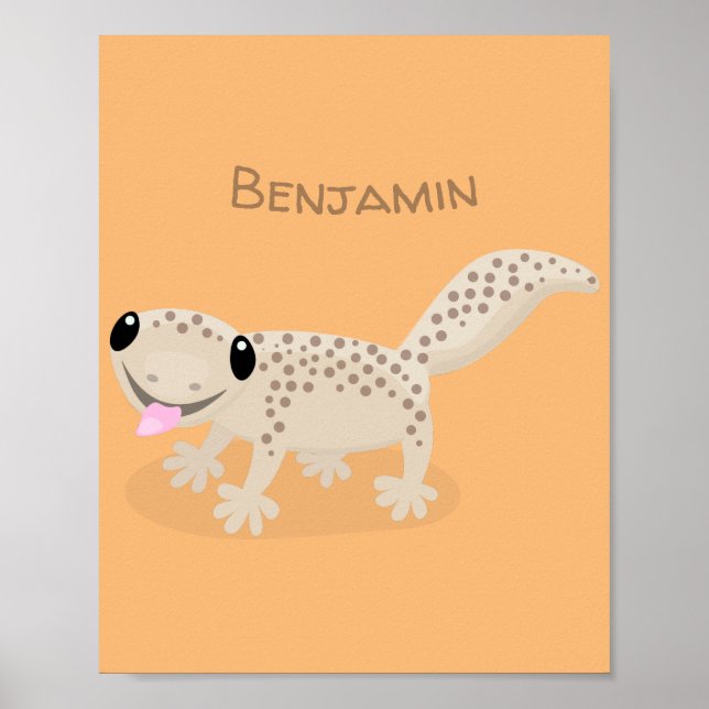 Cute spotted tan gecko cartoon illustration poster (Front)