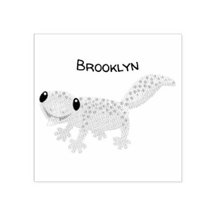 Cute spotted tan gecko cartoon illustration rubber stamp
