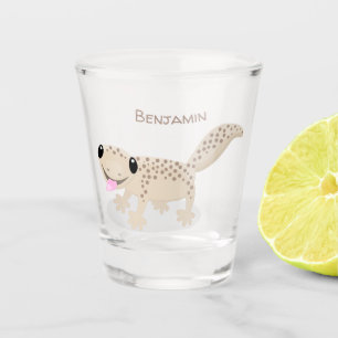 Cute spotted tan gecko cartoon illustration shot glass