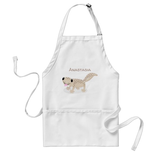 Cute spotted tan gecko cartoon illustration standard apron (Front)