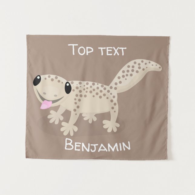 Cute spotted tan gecko cartoon illustration tapestry (Front (Horizontal))