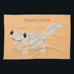 Cute spotted tan gecko cartoon illustration tea towel<br><div class="desc">This cute light brown gecko is spotty and adorable. Lots of reptile fun drawn in happy cartoon style!</div>