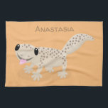 Cute spotted tan gecko cartoon illustration tea towel<br><div class="desc">This cute light brown gecko is spotty and adorable. Lots of reptile fun drawn in happy cartoon style!</div>