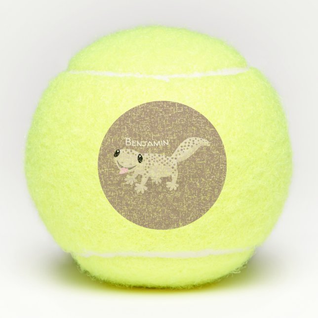 Cute spotted tan gecko cartoon illustration tennis balls (Front)