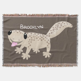 Cute spotted tan gecko cartoon illustration throw blanket