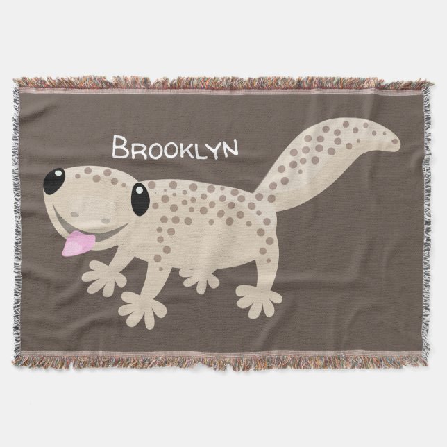 Cute spotted tan gecko cartoon illustration throw blanket (Front)