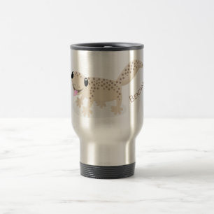 Cute spotted tan gecko cartoon illustration travel mug