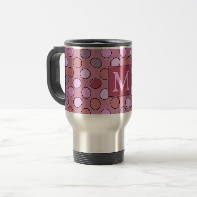 Cute Spotty Pink Pattern Monogram Travel Mug (Front Left)