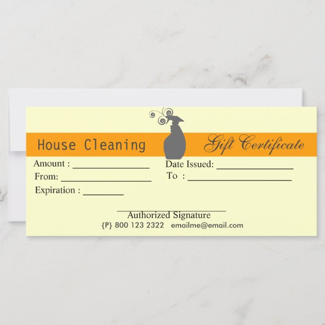 Cute Spray Bottle Housekeeping Gift Certificate (Front)