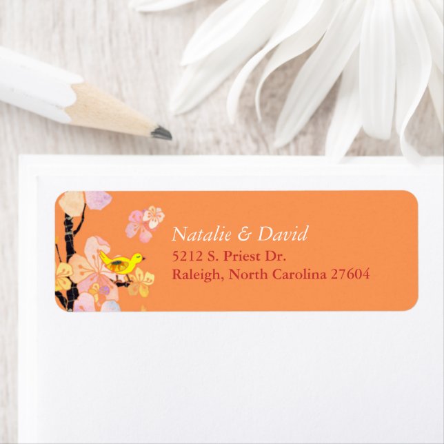 Cute Spring Bird Orange Wedding Address (Insitu)