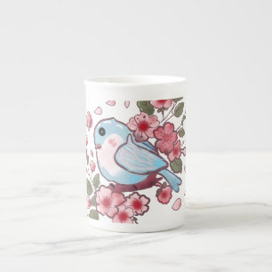 Cute Spring Bluebird & Cherry Blossom Watercolor A Bone China Mug