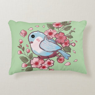 Cute Spring Bluebird & Cherry Blossom Watercolor A Decorative Cushion