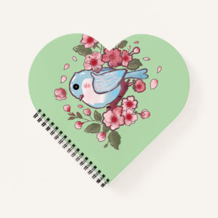 Cute Spring Bluebird & Cherry Blossom Watercolor A Notebook