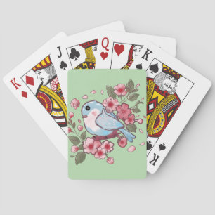 Cute Spring Bluebird & Cherry Blossom Watercolor A Playing Cards