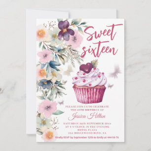 Cute Spring  boho floral cupcake sweet 16 Invitation