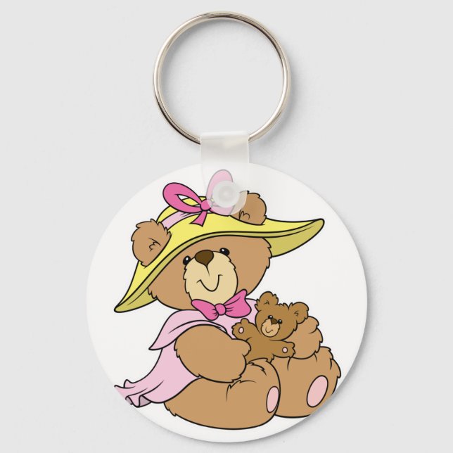 Cute Spring Bonnet Teddy Bear Key Ring (Front)