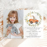 Cute Spring Bunny Rabbit Wildflower Birthday Photo Invitation<br><div class="desc">Celebrate your little bunny's birthday with this super adorable invitation featuring a cute rabbit riding a carrot car and lush wildflower wreath.</div>