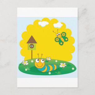 Cute spring card with caterpillar and butterfly.