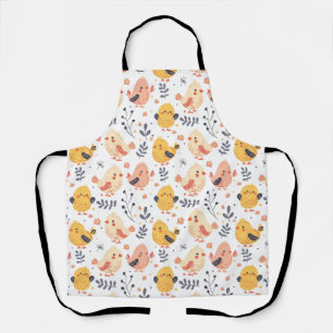 Cute Spring Chicks and Floral Pattern Apron