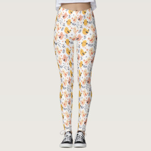 Cute Spring Chicks and Floral Pattern Leggings
