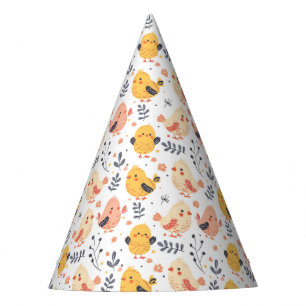 Cute Spring Chicks and Floral Pattern Party Hat