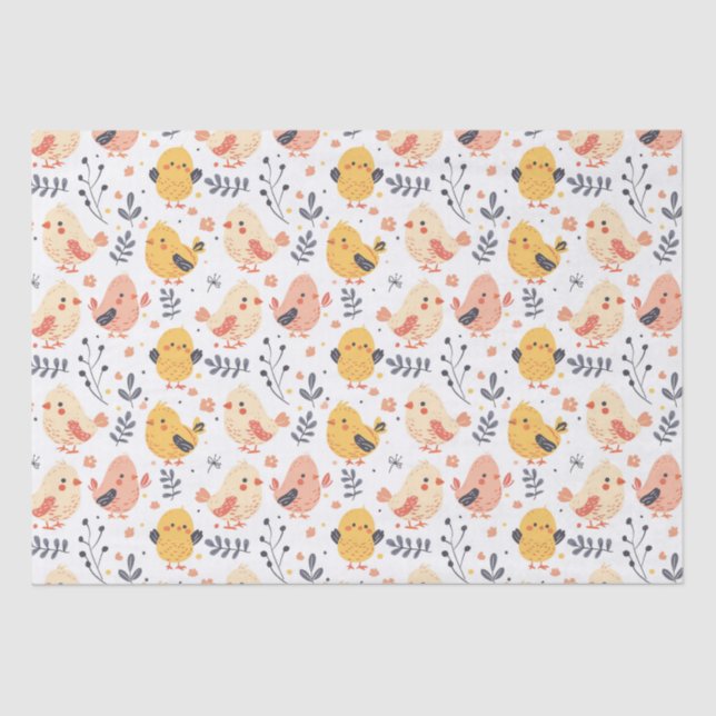 Cute Spring Chicks and Floral Pattern Tissue Paper (Front)