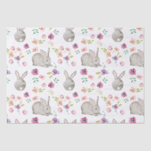 Cute Spring Easter Bunny and Flowers Pattern Tissue Paper